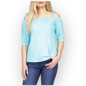 NWT Michael Kors Off-The-Shoulder Blouse Large Turquoise 427L